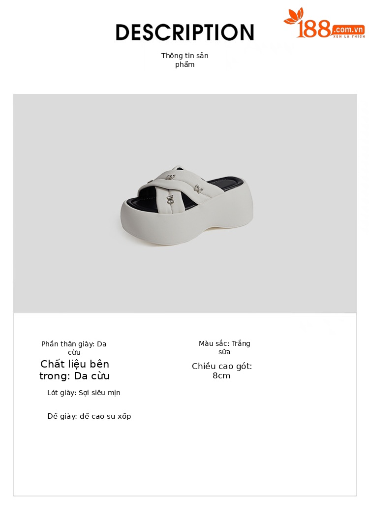 Dép sandal nữ quai chéo hở mũi đế bánh xốp dày dáng nhỏ — Màu trắng sữa chi tiết 2