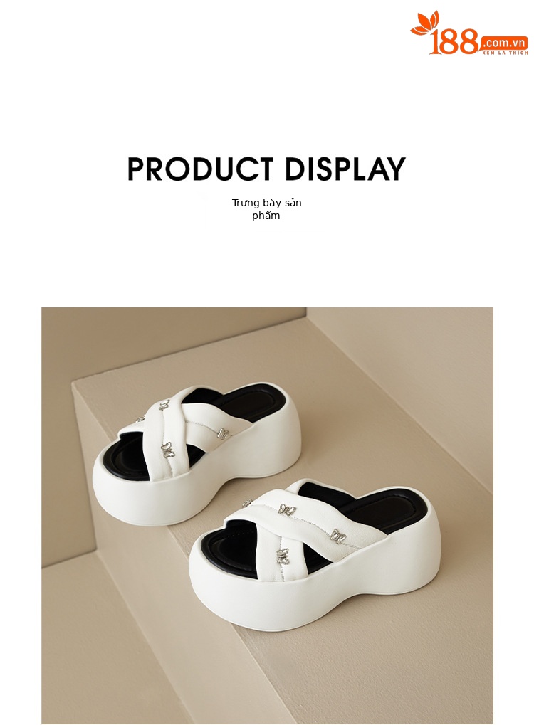 Dép sandal nữ quai chéo hở mũi đế bánh xốp dày dáng nhỏ — Màu trắng sữa chi tiết 13