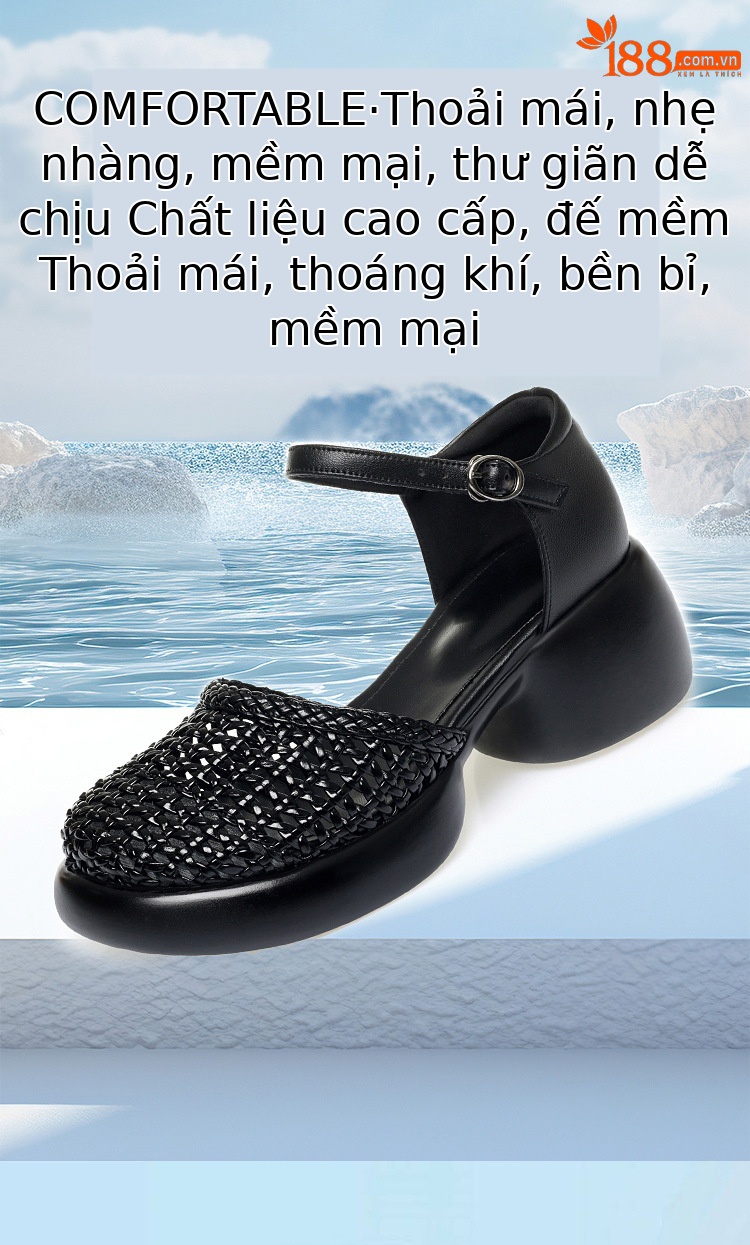 Dép sandal nữ đế xuồng cao gót mũi kín phong cách La Mã — đen chi tiết 1