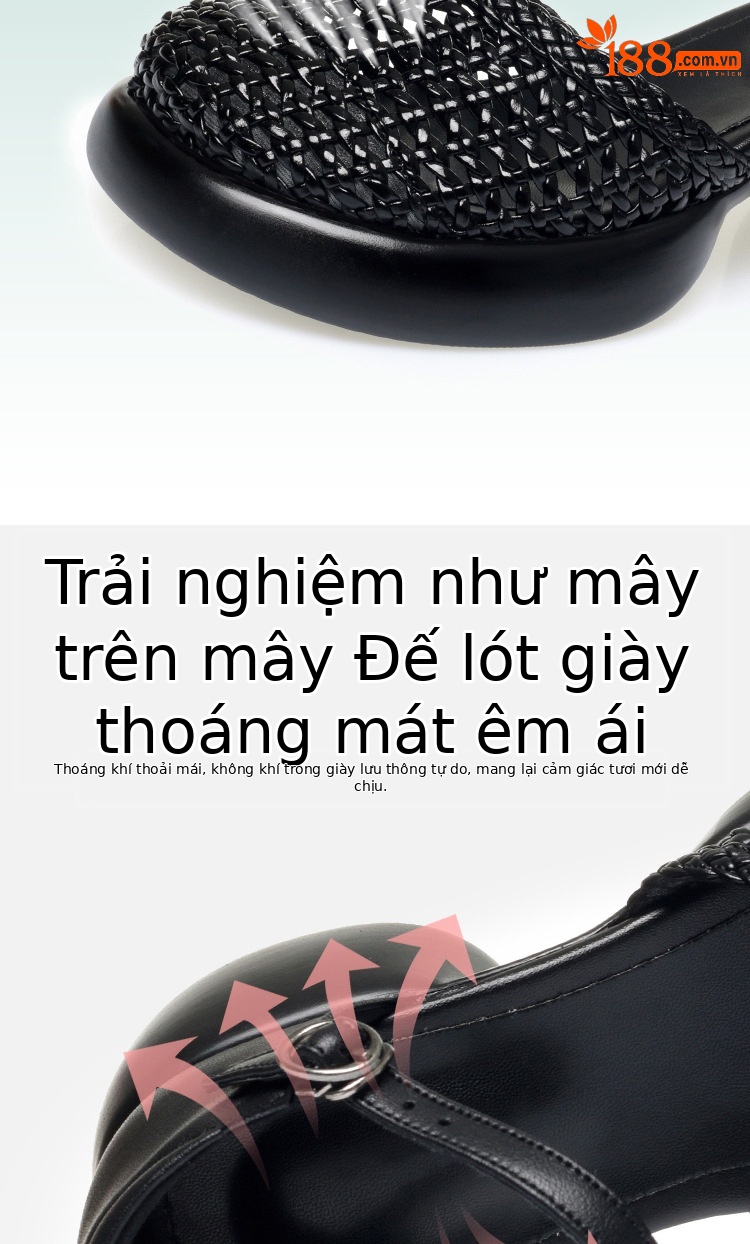 Dép sandal nữ đế xuồng cao gót mũi kín phong cách La Mã — đen chi tiết 6
