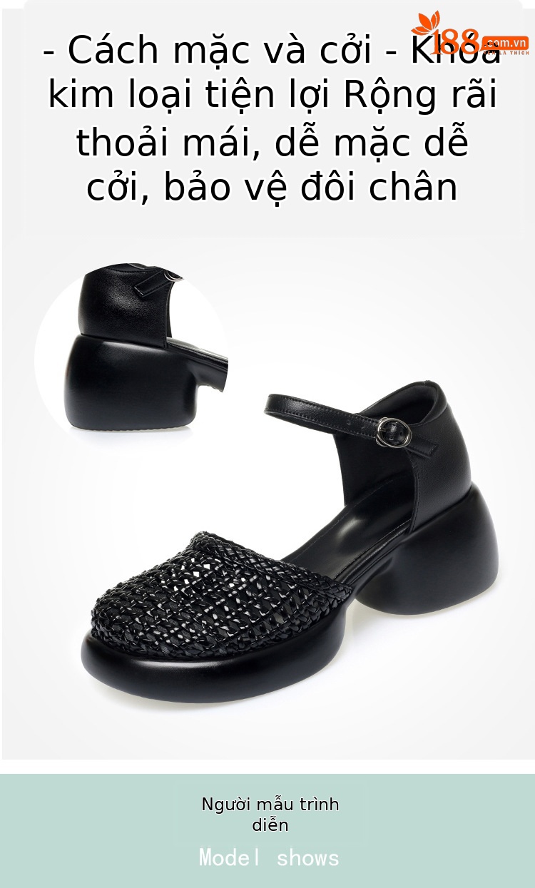 Dép sandal nữ đế xuồng cao gót mũi kín phong cách La Mã — đen chi tiết 8