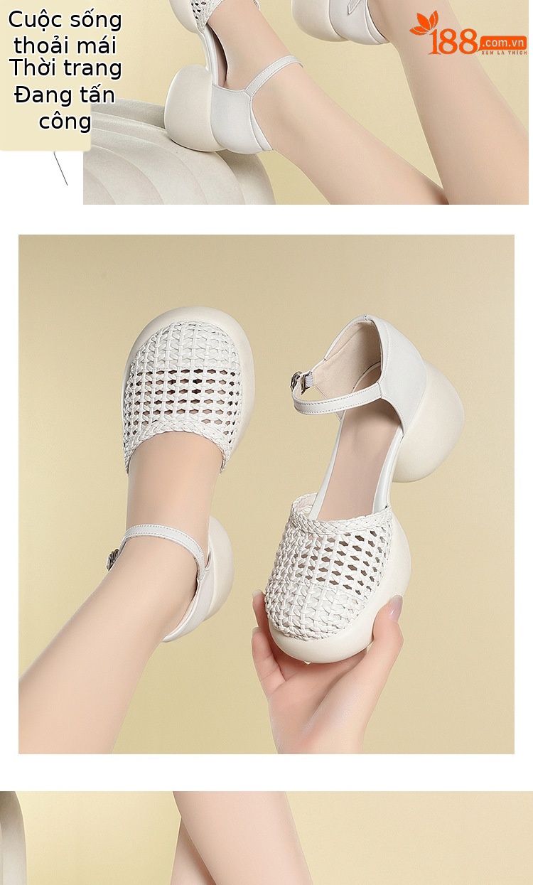 Dép sandal nữ đế xuồng cao gót mũi kín phong cách La Mã — đen chi tiết 13