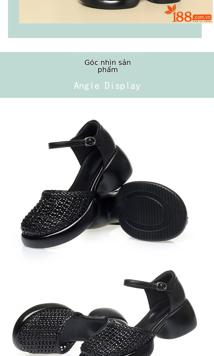 Dép sandal nữ đế xuồng cao gót mũi kín phong cách La Mã — đen chi tiết 15