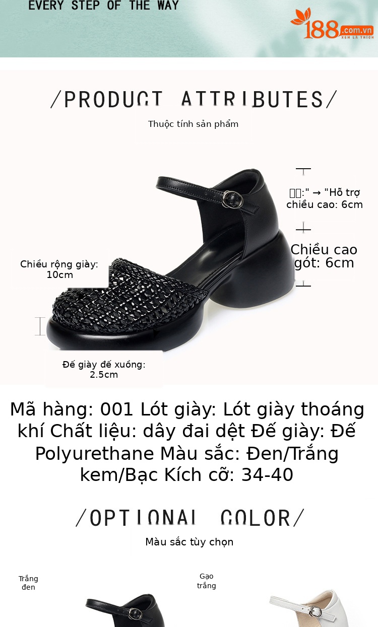 Dép sandal nữ đế xuồng cao gót mũi kín phong cách La Mã — đen chi tiết 4