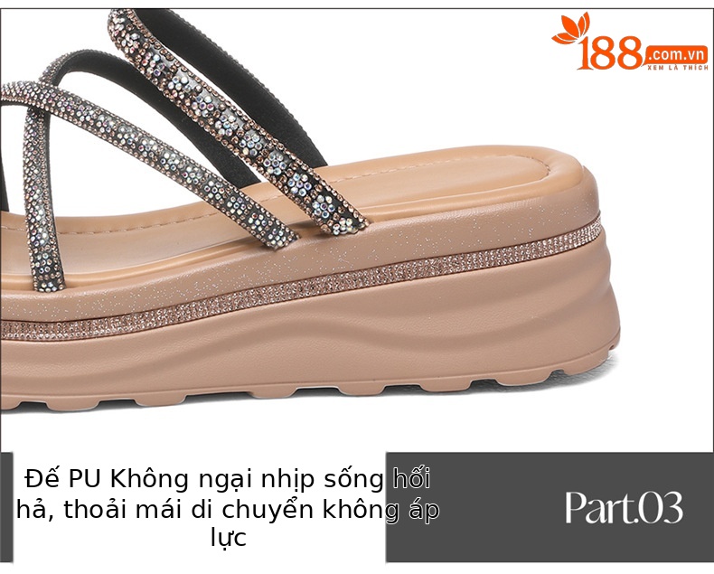 Dép sandal nữ xỏ ngón đế xuồng đính đá rhinestone phong cách Pháp La Mã — 7247 Màu đen, 7247 màu be chi tiết 17