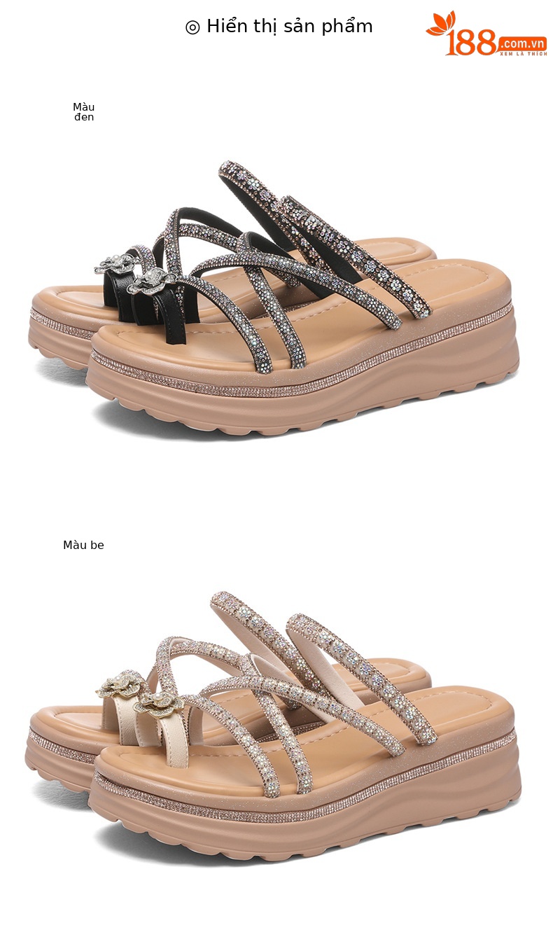 Dép sandal nữ xỏ ngón đế xuồng đính đá rhinestone phong cách Pháp La Mã — 7247 Màu đen, 7247 màu be chi tiết 18