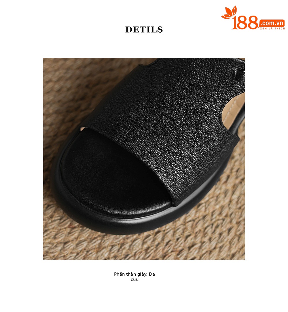 Dép sandal nữ da cừu miệng cá đế dày gót cao nhẹ — đen chi tiết 23