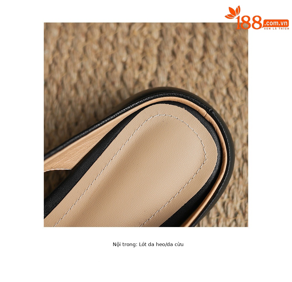 Dép sandal nữ da cừu miệng cá đế dày gót cao nhẹ — đen chi tiết 24