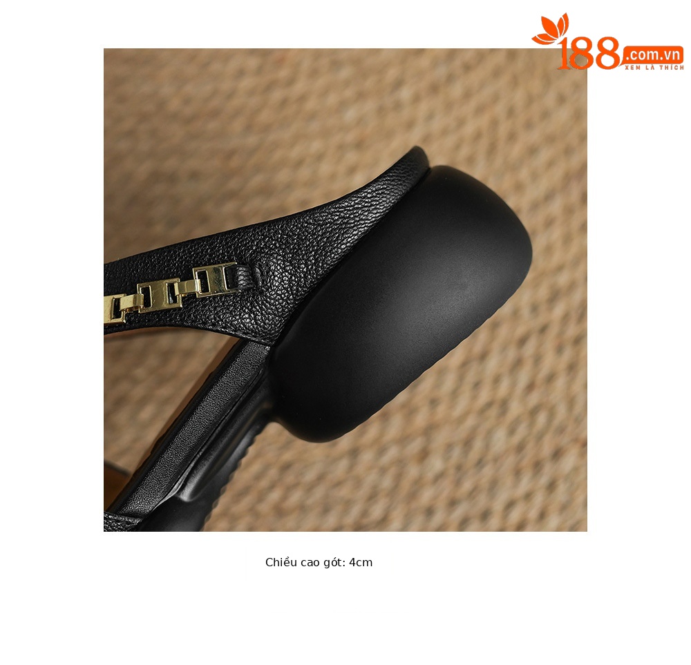 Dép sandal nữ da cừu miệng cá đế dày gót cao nhẹ — đen chi tiết 25