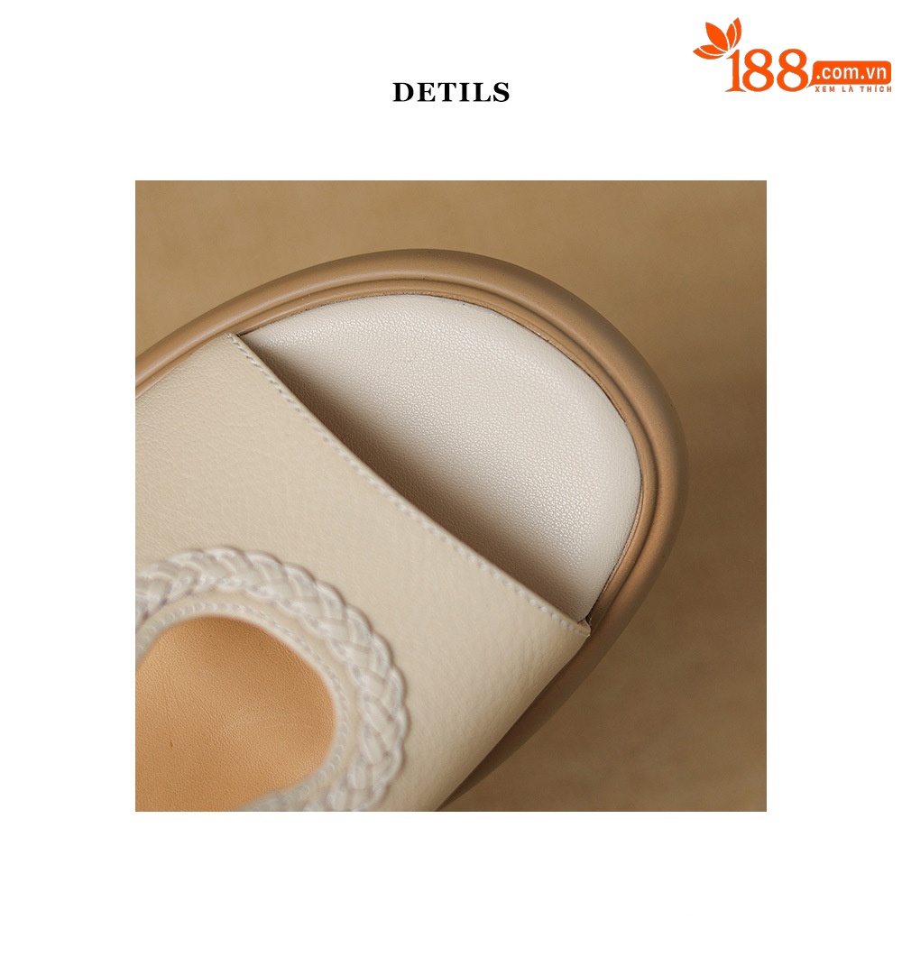 Sandal cao gót nữ phong cách La Mã, gót 8 cm, đế dày, da cừu mềm — Màu trắng be chi tiết 18