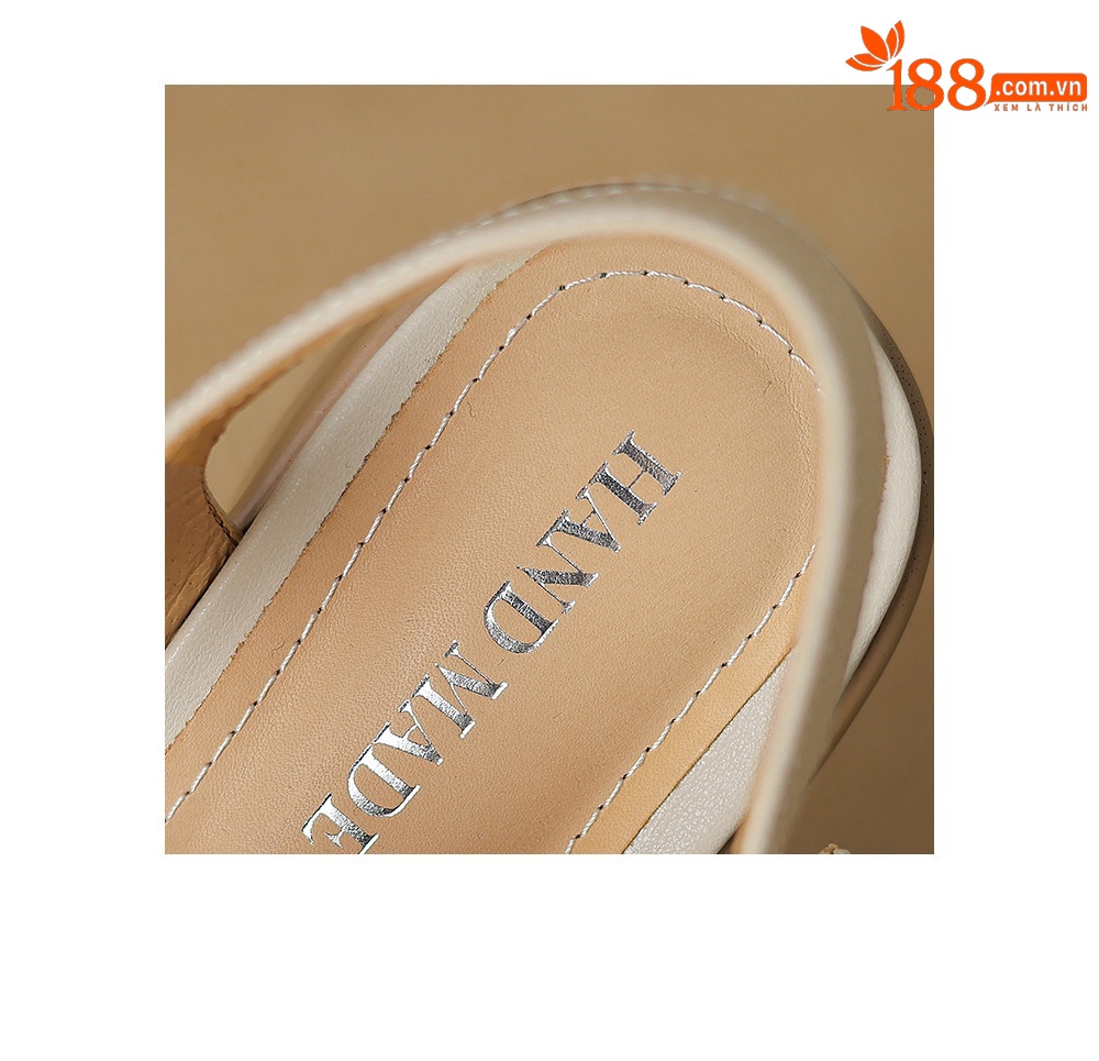 Sandal cao gót nữ phong cách La Mã, gót 8 cm, đế dày, da cừu mềm — Màu trắng be chi tiết 19