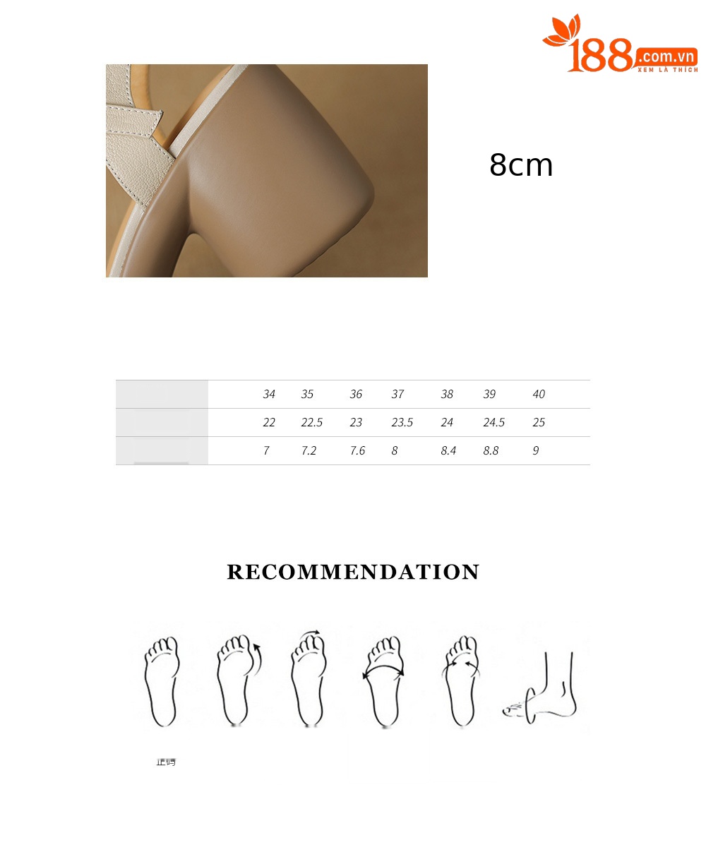 Sandal cao gót nữ phong cách La Mã, gót 8 cm, đế dày, da cừu mềm — Màu trắng be chi tiết 4