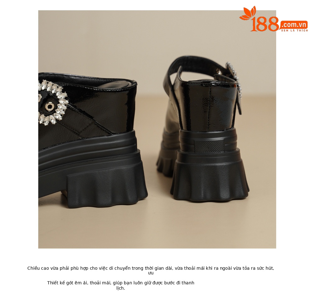 Dép sục Birken đế dày độn cao 12cm, bít mũi khóa đính kim cương, sandal đế xuồng đi hè — Màu đen chi tiết 16