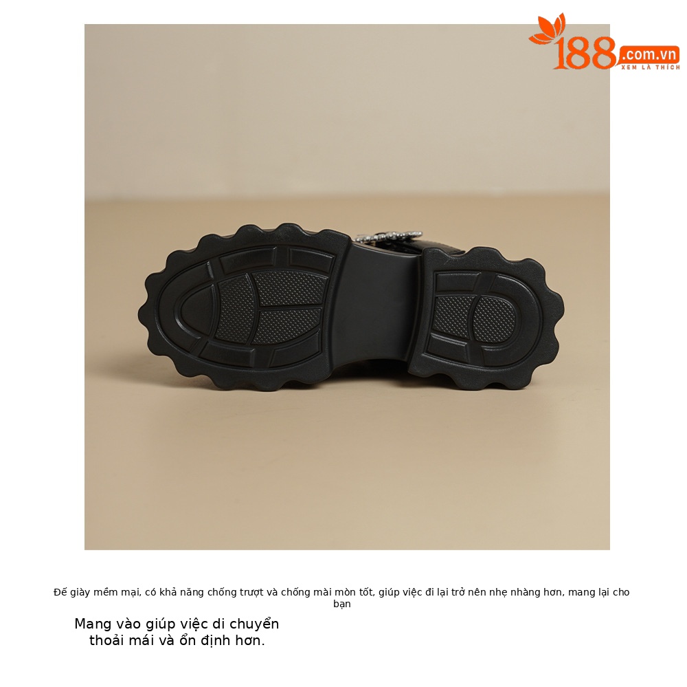 Dép sục Birken đế dày độn cao 12cm, bít mũi khóa đính kim cương, sandal đế xuồng đi hè — Màu đen chi tiết 17