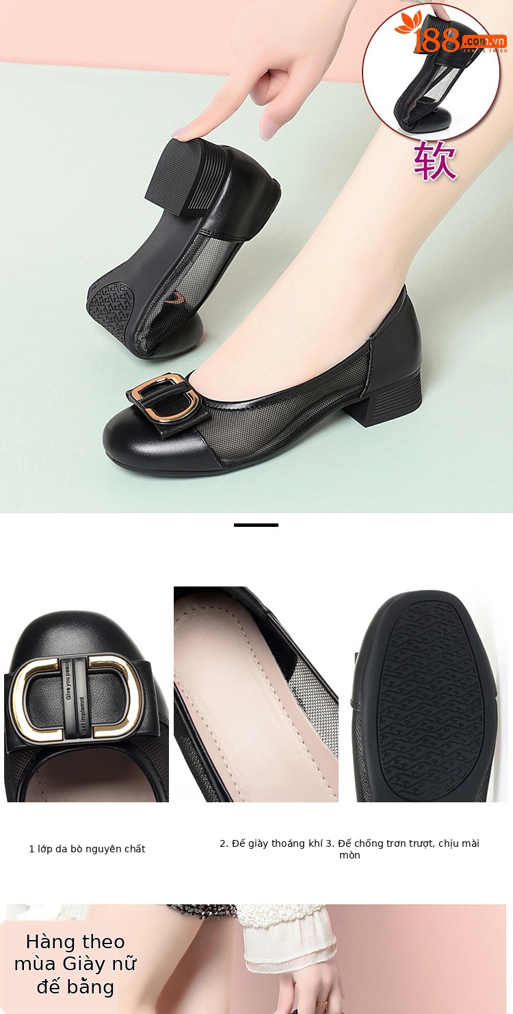 Giày sandal cao gót nữ hở mũi lưới thoáng khí đế mềm — Màu đen (phiên bản lưới) chi tiết 2