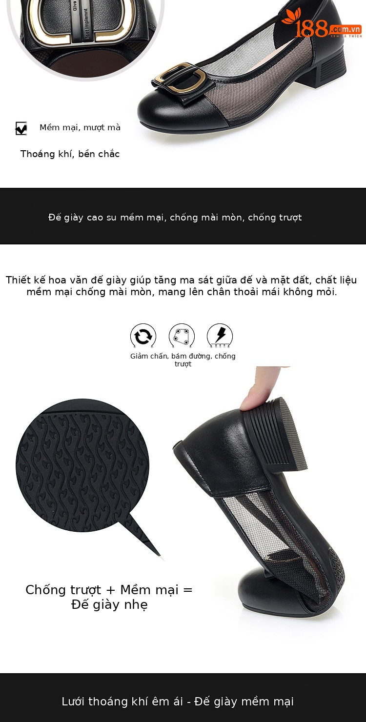 Giày sandal cao gót nữ hở mũi lưới thoáng khí đế mềm — Màu đen (phiên bản lưới) chi tiết 4