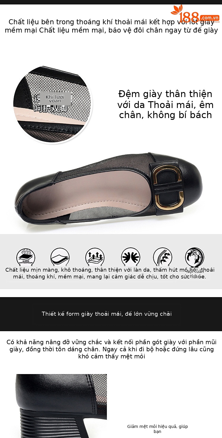 Giày sandal cao gót nữ hở mũi lưới thoáng khí đế mềm — Màu đen (phiên bản lưới) chi tiết 5