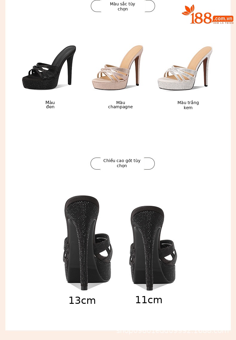 Sandal cao gót nữ mũi hở đính đá pha lê gót siêu cao 13 cm — đen( 13cm ) chi tiết 1