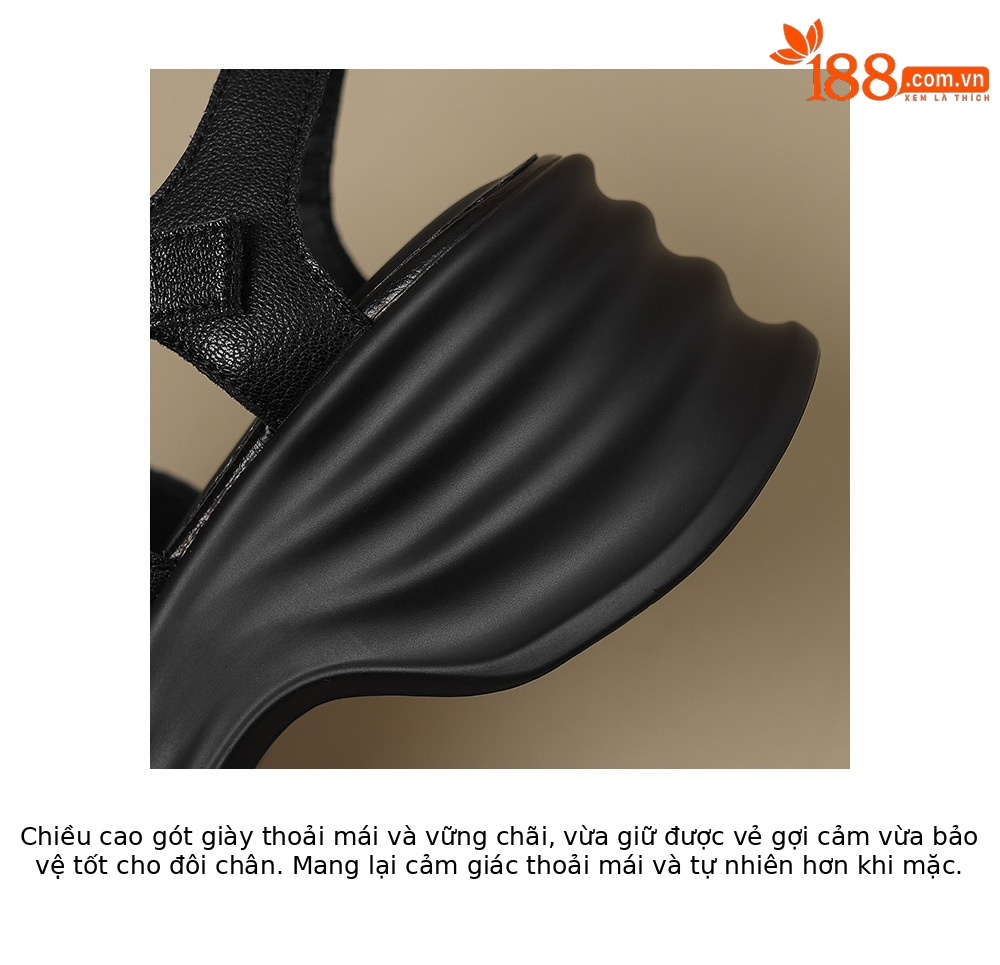 Sandal La Mã đế rỗng dệt mũi kín da thật gót cao 9 cm — đen chi tiết 19