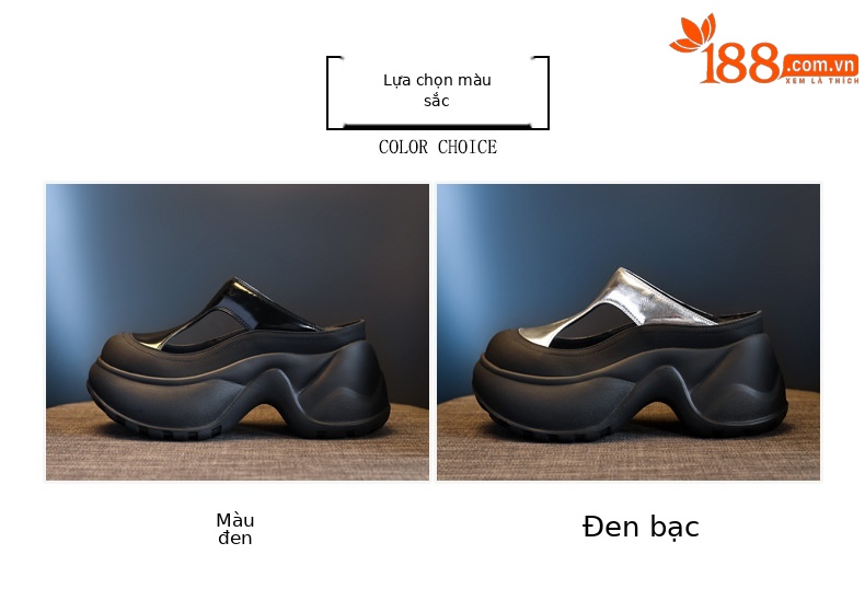 Dép lê bít mũi đục lỗ đế dày tăng chiều cao HS7780-15 nữ giày lười xỏ chân mùa hè 2025 — Màu đen, Màu đen bạc chi tiết 2