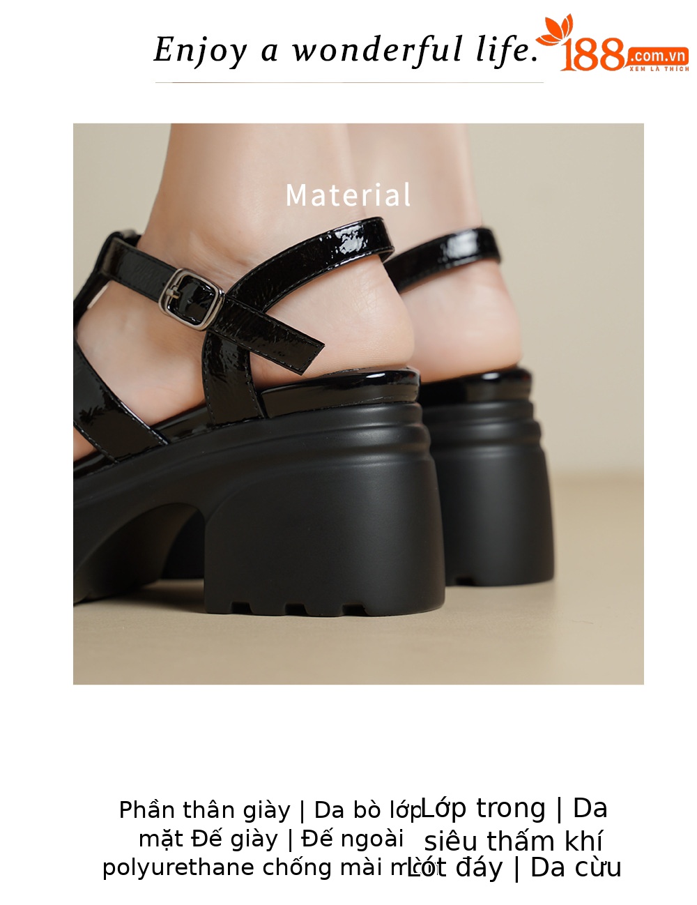 Sandal nữ hở mũi đế dày cao gót da thật quai chữ T kiểu La Mã dệt kim — Màu đen chi tiết 2