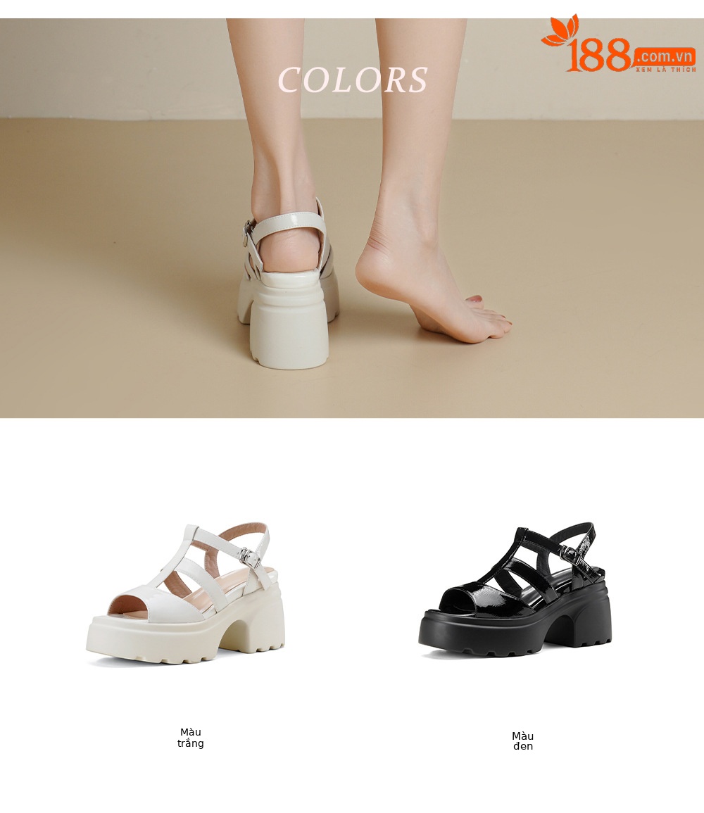 Sandal nữ hở mũi đế dày cao gót da thật quai chữ T kiểu La Mã dệt kim — Màu đen chi tiết 3