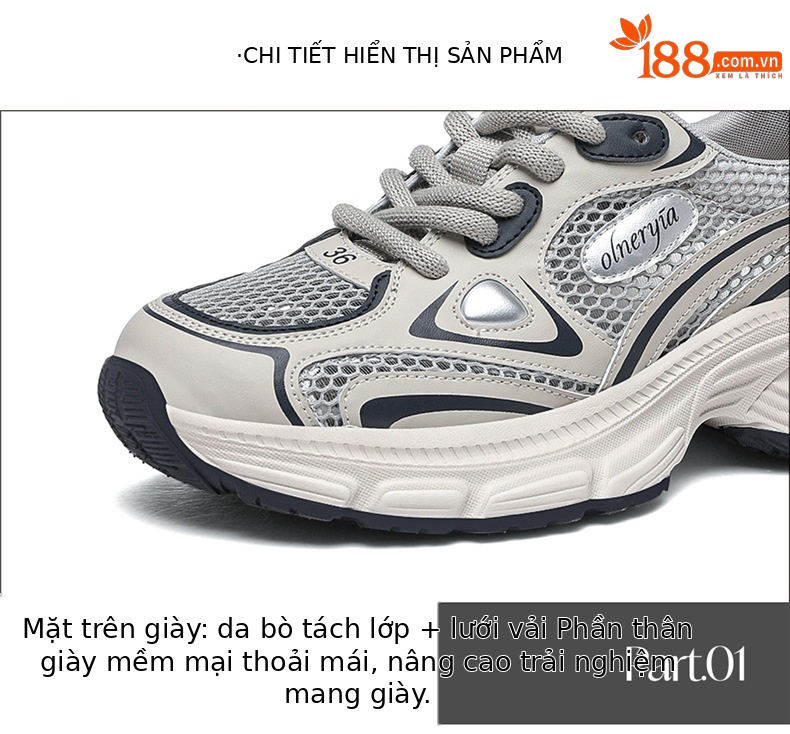 Giày sneaker nữ đế dày da thật thoáng khí tăng chiều cao mùa xuân hè 2025 — JST 7009-1 xám xanh (kiểu thoáng khí), JST 7036m đỏ, JST 7150m Purple (kiểu thoáng khí), JST 7142m bạc (kiểu thoáng khí) chi tiết 15