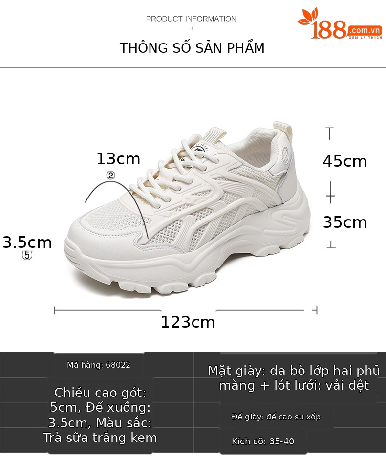 Giày sneaker nữ đế dày tăng chiều cao phong cách thể thao mới xuân hè 2025 — LJ 68022 cao gót màu be 5 cm, Cao gót trà sữa LJ 68022 5 cm chi tiết 1