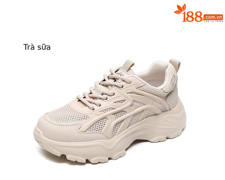 Giày sneaker nữ đế dày tăng chiều cao phong cách thể thao mới xuân hè 2025 — LJ 68022 cao gót màu be 5 cm, Cao gót trà sữa LJ 68022 5 cm chi tiết 2