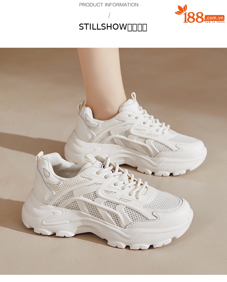 Giày sneaker nữ đế dày tăng chiều cao phong cách thể thao mới xuân hè 2025 — LJ 68022 cao gót màu be 5 cm, Cao gót trà sữa LJ 68022 5 cm chi tiết 7
