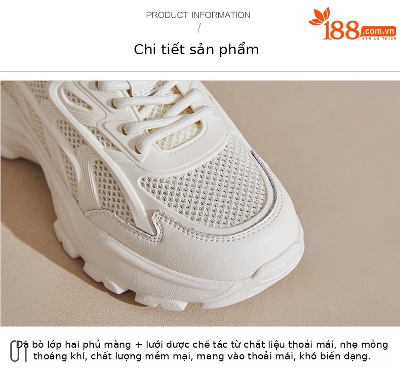 Giày sneaker nữ đế dày tăng chiều cao phong cách thể thao mới xuân hè 2025 — LJ 68022 cao gót màu be 5 cm, Cao gót trà sữa LJ 68022 5 cm chi tiết 8