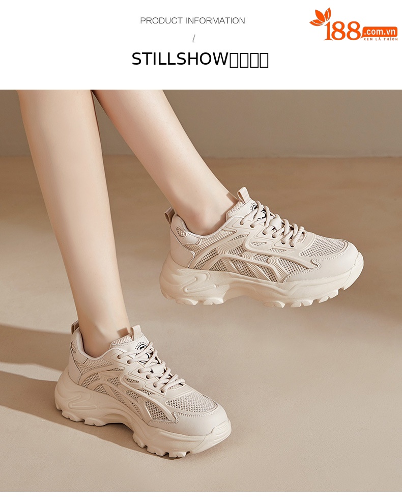 Giày sneaker nữ đế dày tăng chiều cao phong cách thể thao mới xuân hè 2025 — LJ 68022 cao gót màu be 5 cm, Cao gót trà sữa LJ 68022 5 cm chi tiết 13