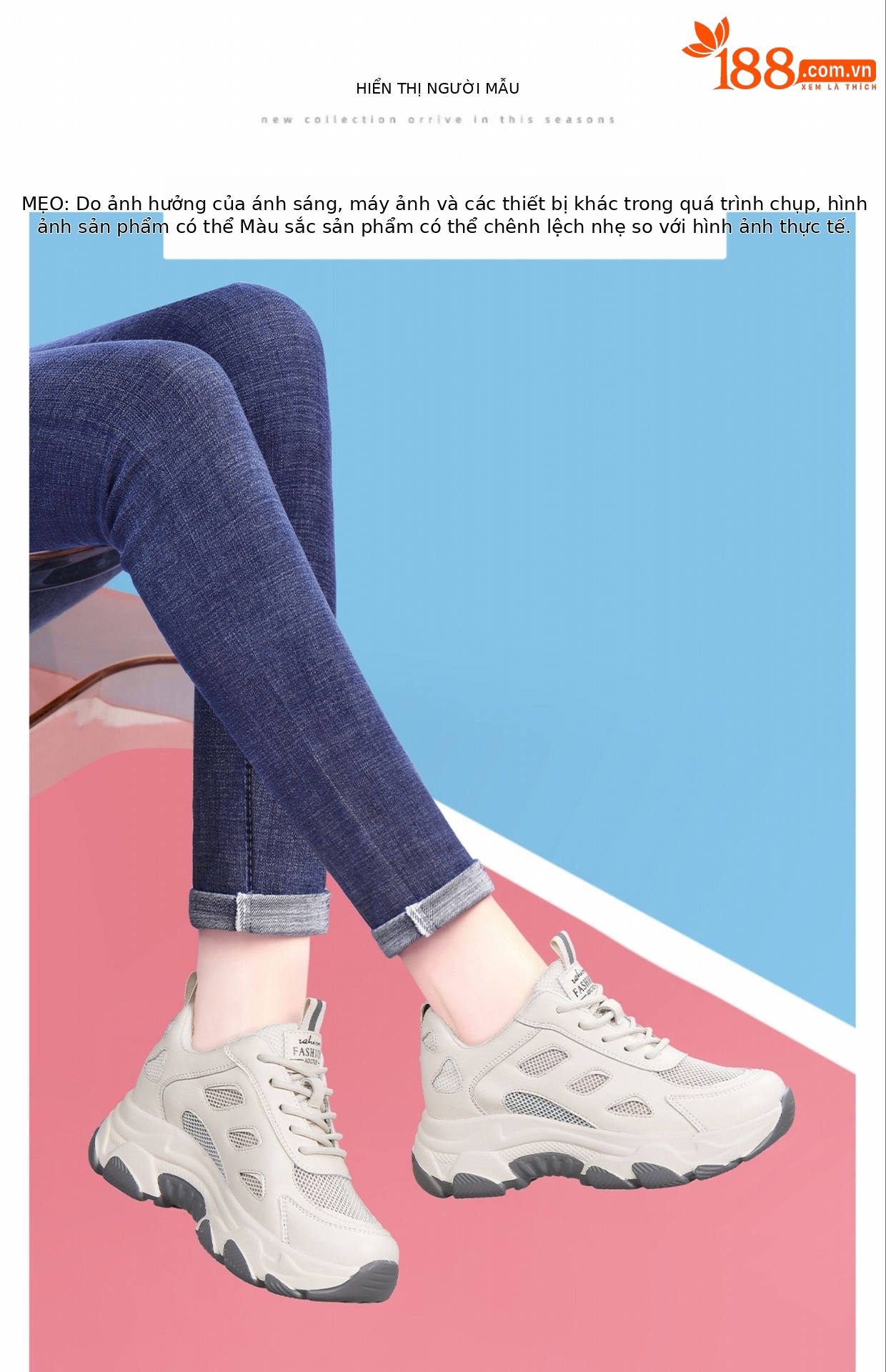 Giày sneaker nữ đế dày phối quần ống rộng, giày thể thao lưới thoáng khí mùa hè — DH 58623 Trắng, DH 58623m màu xám chi tiết 9