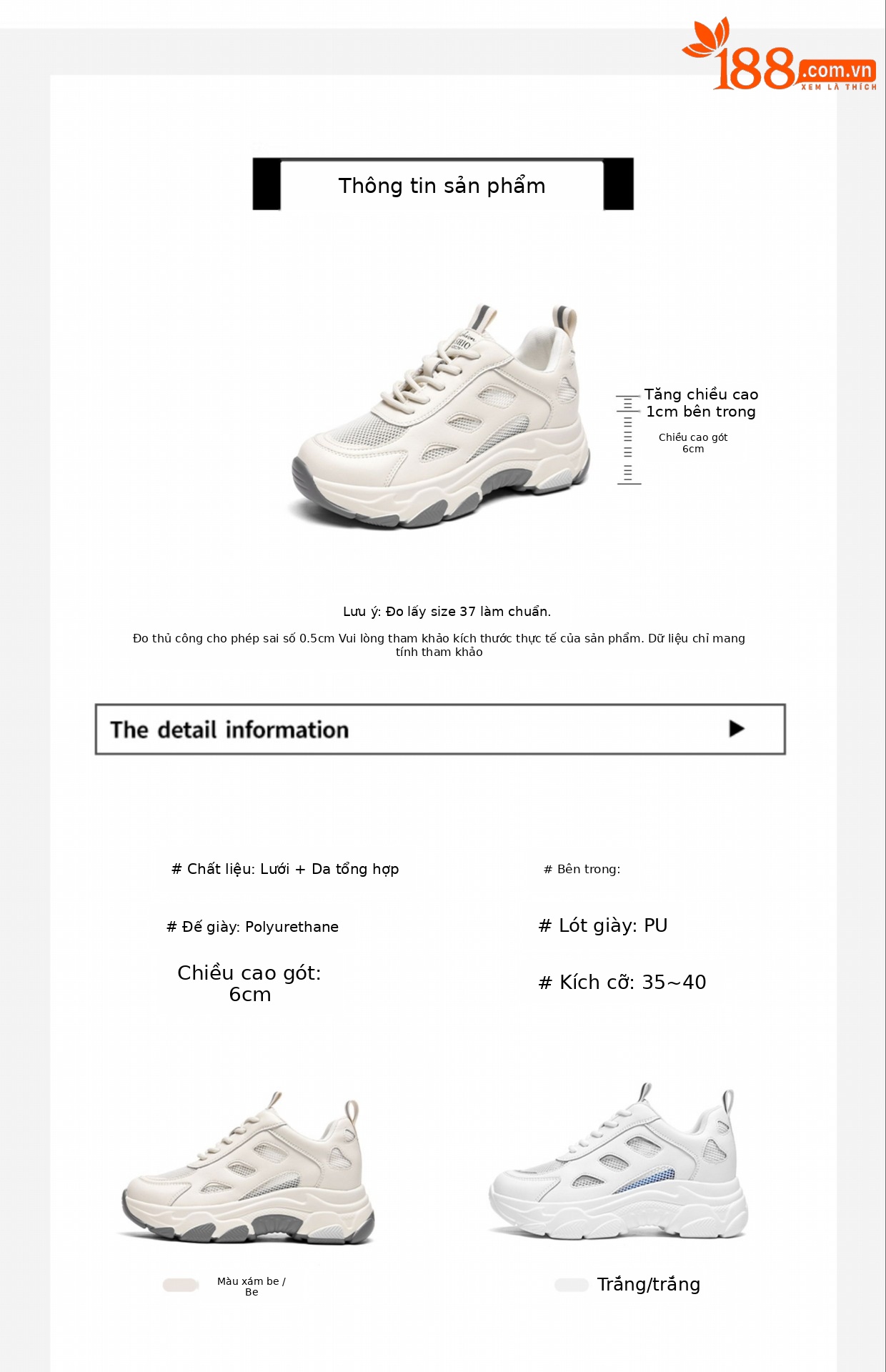 Giày sneaker nữ đế dày phối quần ống rộng, giày thể thao lưới thoáng khí mùa hè — DH 58623 Trắng, DH 58623m màu xám chi tiết 2