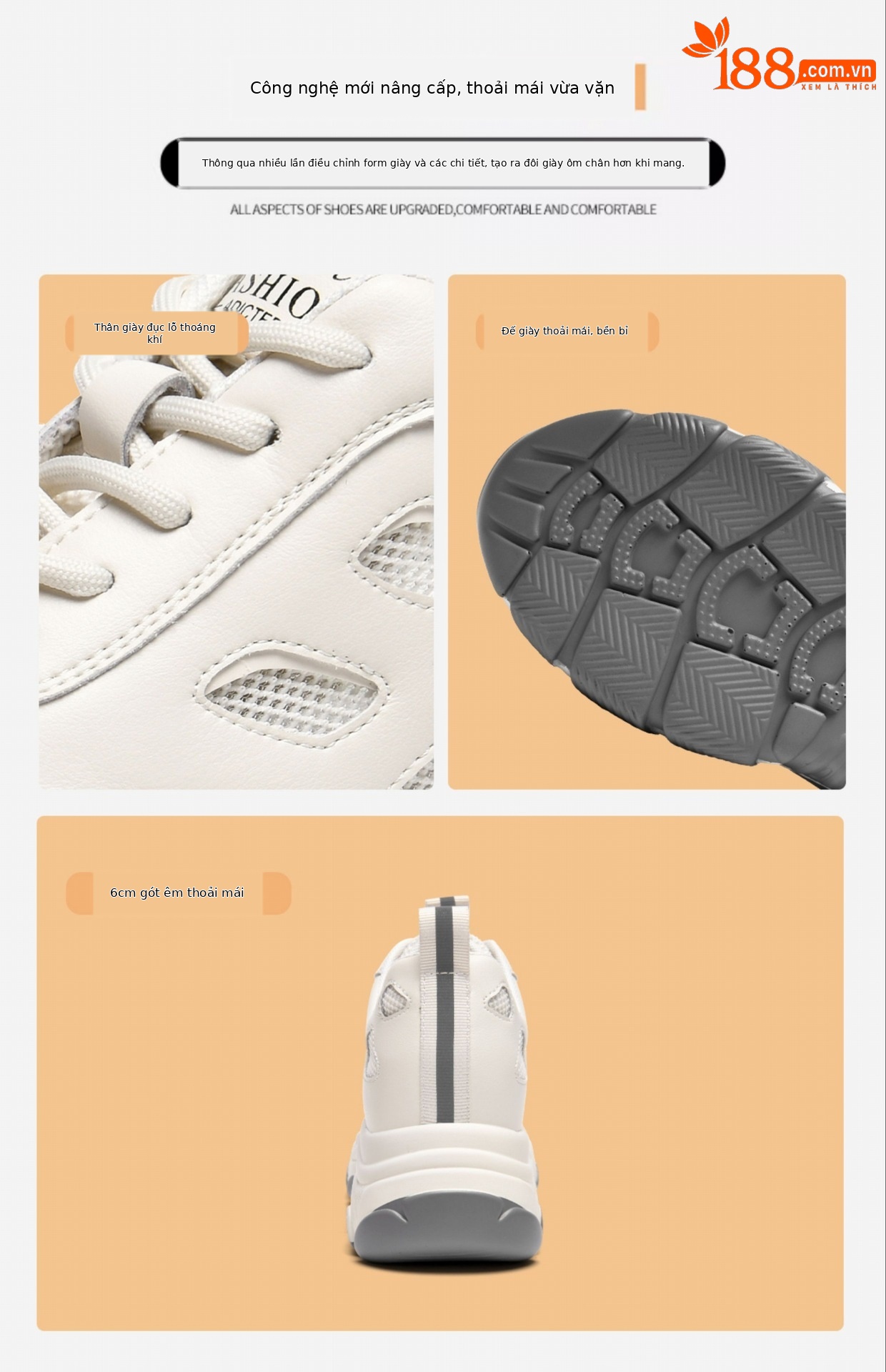Giày sneaker nữ đế dày phối quần ống rộng, giày thể thao lưới thoáng khí mùa hè — DH 58623 Trắng, DH 58623m màu xám chi tiết 7