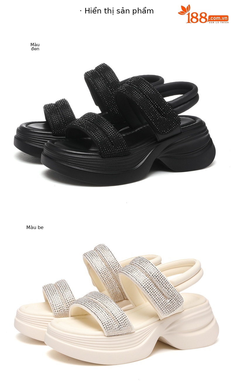 Dép sandal nữ quai chữ V da thật đế siêu dày tăng chiều cao phong cách La Mã — JST 7199 Trắng, JST 7199 màu đen chi tiết 17