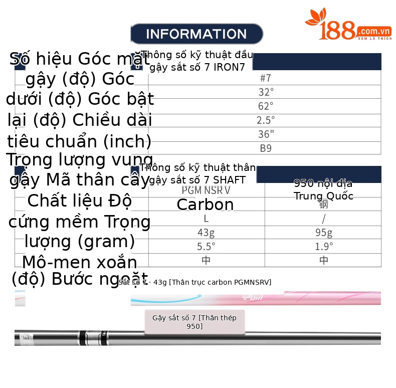 Gậy đánh golf PGM nữ số 7 sắt loại L, thép không gỉ carbon, đầu thanh tập luyện chuyên nghiệp — Tiffany Blue [TIG074] Sắt số 7 (Thanh carbon hạng L), Tiffany Blue [TIG074] Sắt số 7 (thanh thép 950), Bột san hô [TIG074] Sắt số 7 (Thanh carbon hạng L), Bột san hô [TIG074] Sắt số 7 (thanh thép 950) chi tiết 7