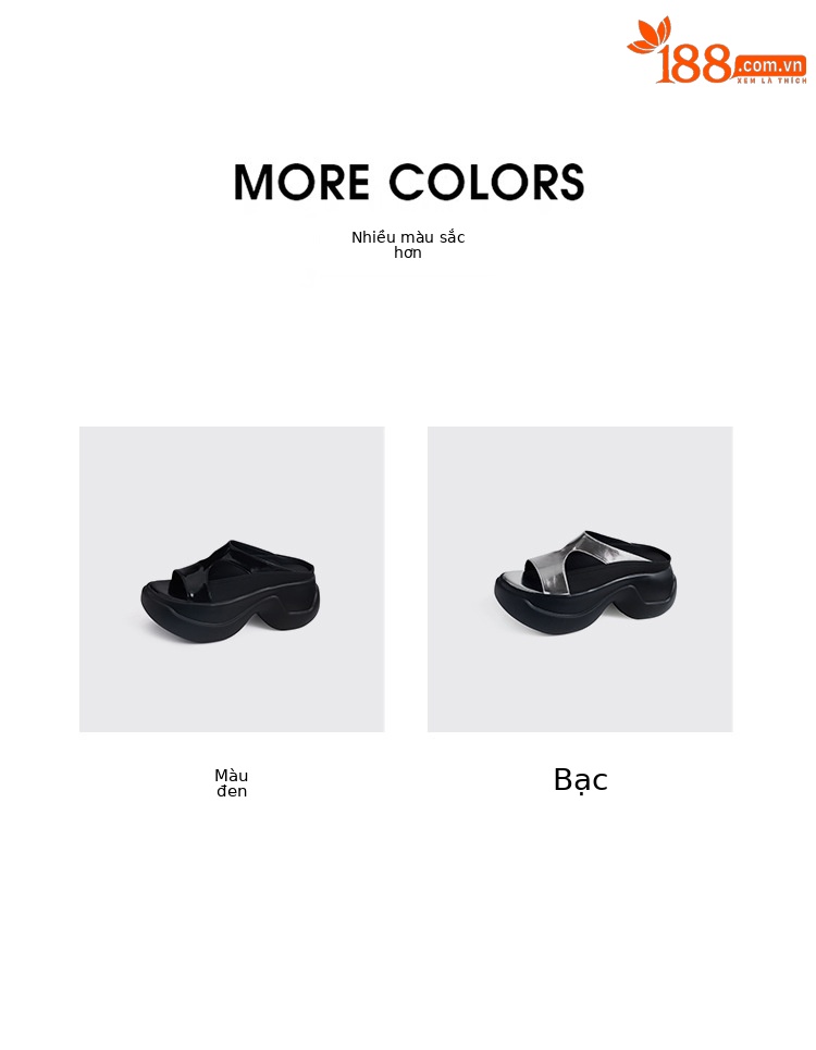 Dép xỏ ngón nữ đế dày da thật 8cm phong cách platform hở mũi — đen, bạc chi tiết 3