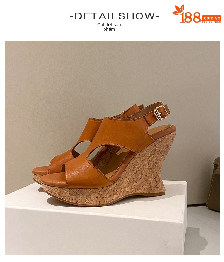 Sandal cao gót nữ da bò thật đế xuồng platform mũi hở gót siêu cao 2025 — nâu, Tím, Màu trắng nhạt chi tiết 9