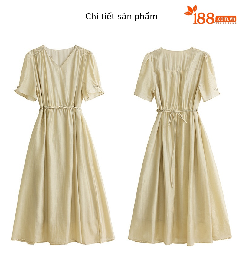 Đầm ôm body nữ cổ chữ V tay ngắn thiết kế eo ZQ2579 — Màu đỏ rượu, Màu kaki chi tiết 26