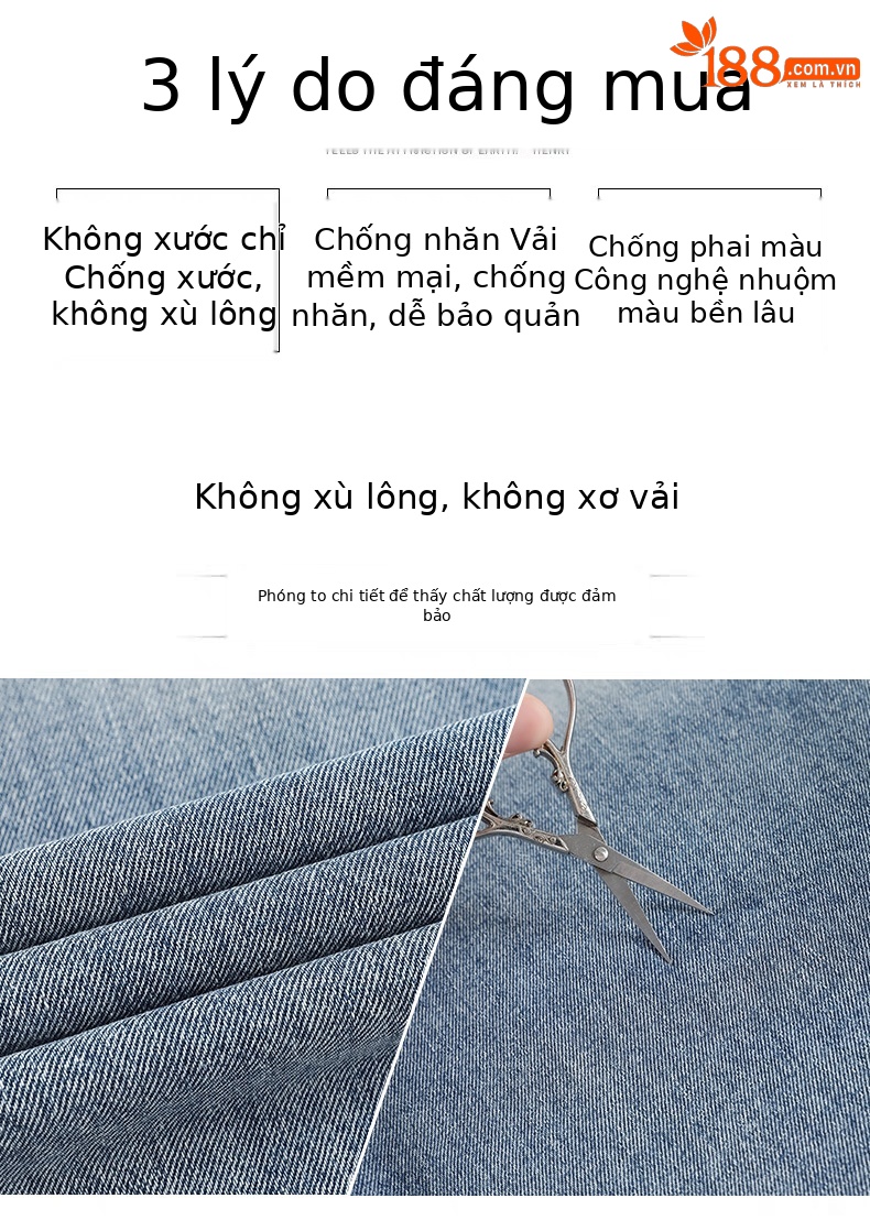 Quần jean nữ ống rộng cạp cao dáng suông mùa hè — Màu xanh lam chi tiết 13