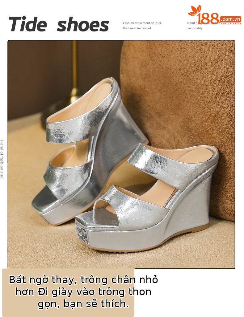Sandal nữ quai ngang mũi vuông, gót siêu cao đế xuồng, kiểu miệng cá — vàng chi tiết 7