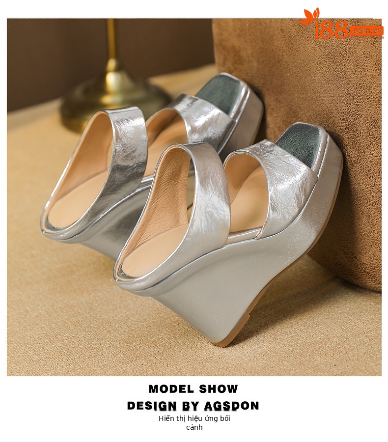 Sandal nữ quai ngang mũi vuông, gót siêu cao đế xuồng, kiểu miệng cá — vàng chi tiết 8