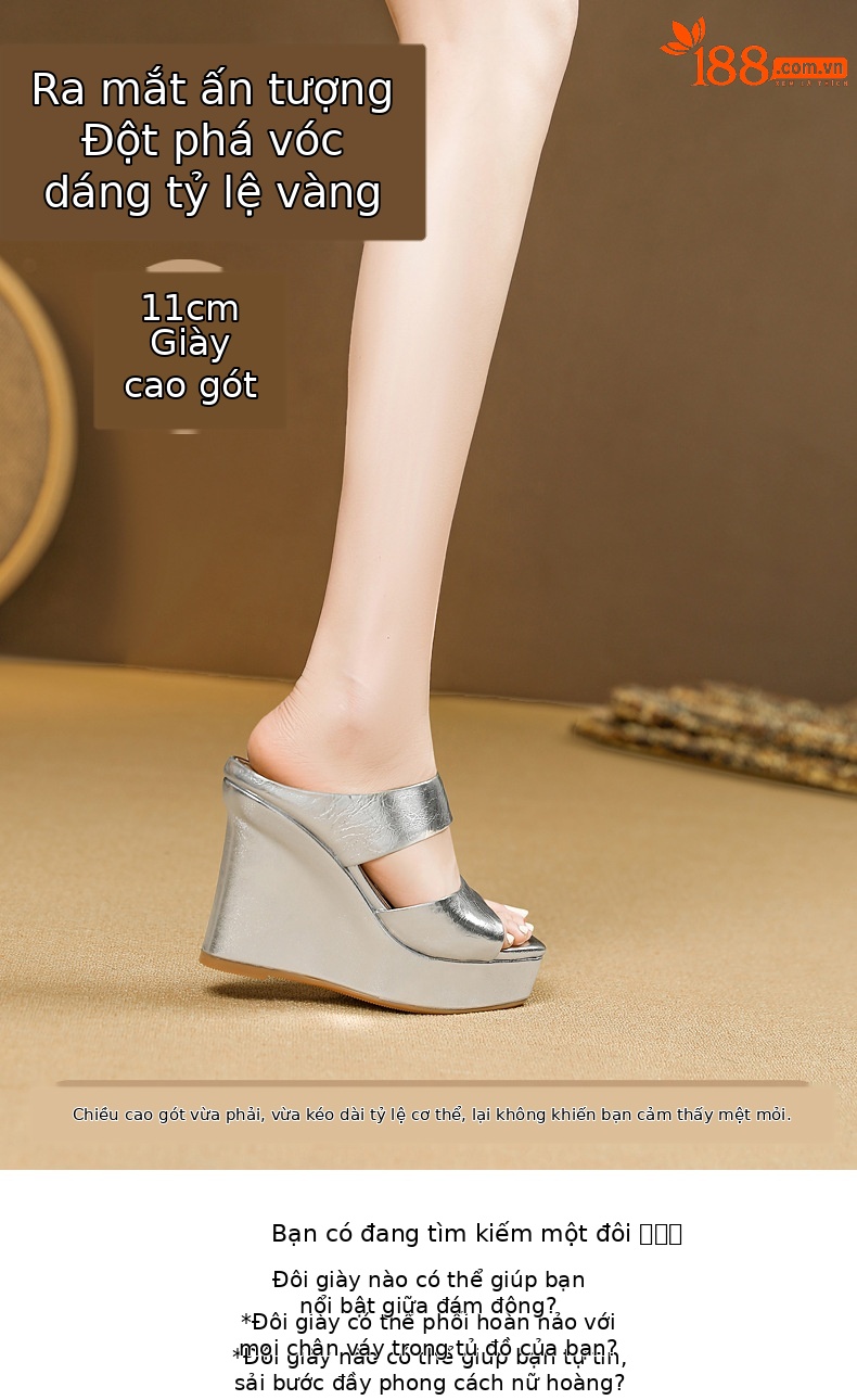 Sandal nữ quai ngang mũi vuông, gót siêu cao đế xuồng, kiểu miệng cá — vàng chi tiết 2
