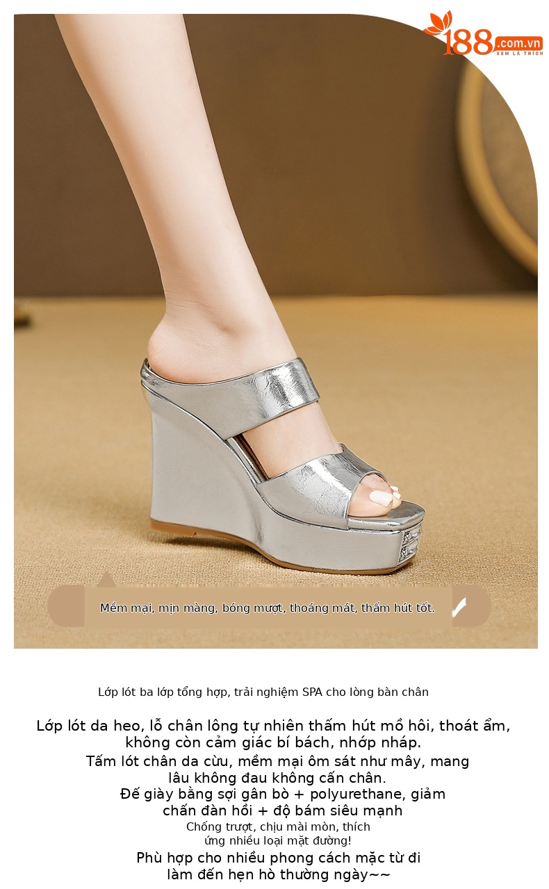 Sandal nữ quai ngang mũi vuông, gót siêu cao đế xuồng, kiểu miệng cá — vàng chi tiết 3