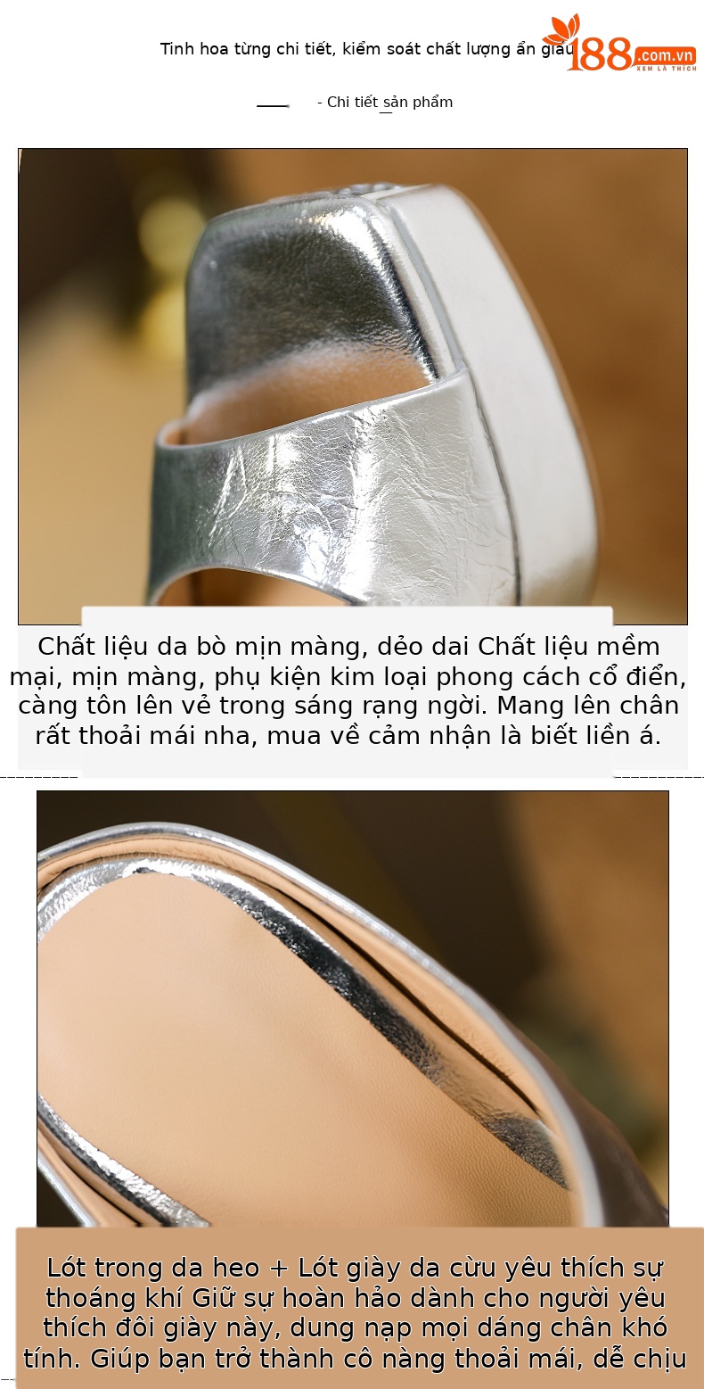 Sandal nữ quai ngang mũi vuông, gót siêu cao đế xuồng, kiểu miệng cá — vàng chi tiết 10