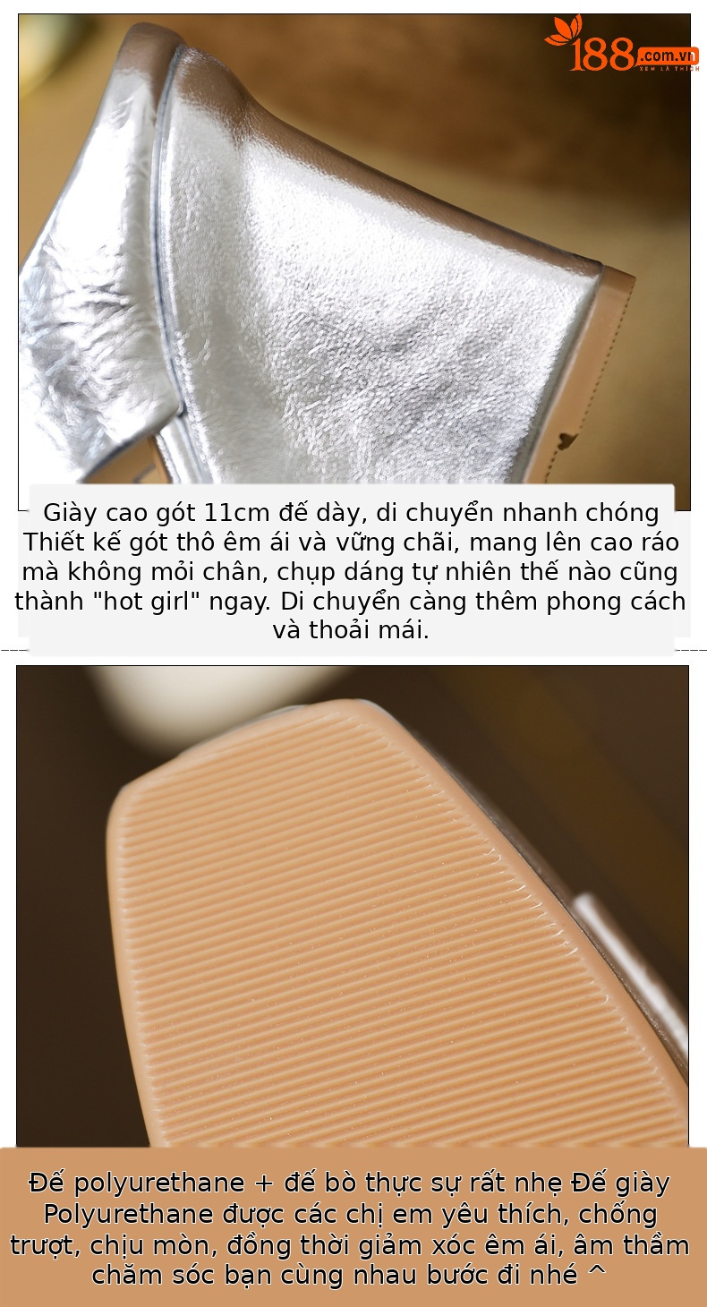 Sandal nữ quai ngang mũi vuông, gót siêu cao đế xuồng, kiểu miệng cá — vàng chi tiết 11