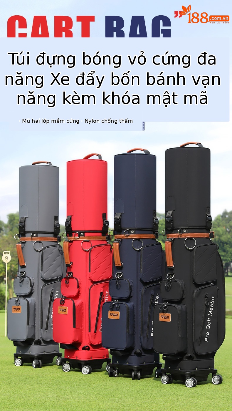 Túi bóng vỏ cứng bốn bánh màu đỏ (bao gồm cả che mưa)