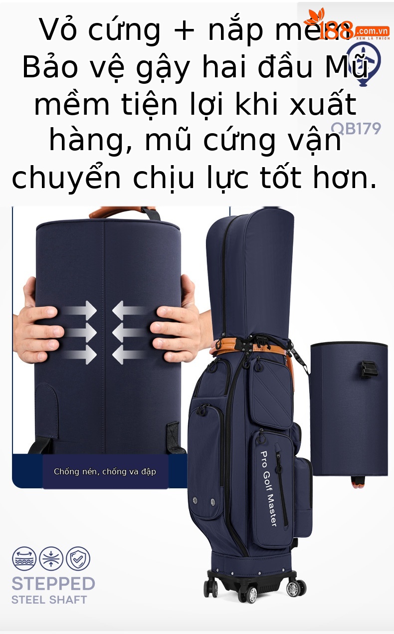 Túi bóng vỏ cứng bốn bánh màu xanh đậm (bao gồm cả che mưa)