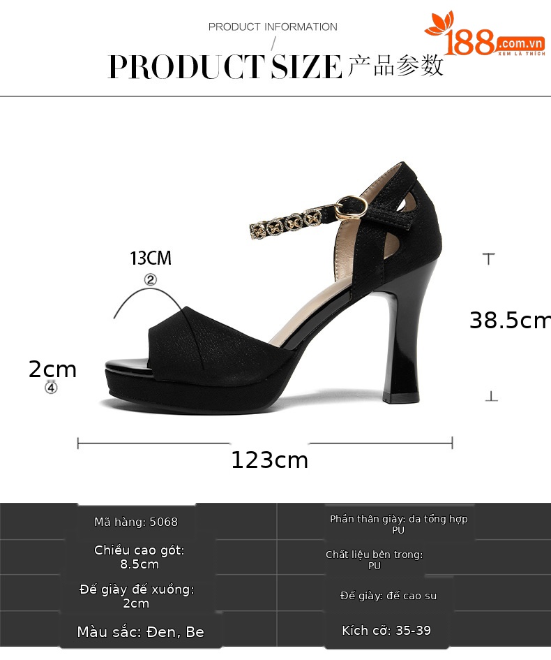 Giày sandal cao gót nữ hở mũi mùa hè 2025, gót cao 7-9 cm, đế platform chống nước, form chuẩn size nhỏ — LJ 5068m màu gót cao 8.5, LJ 3319 gót đen cao 8, LJ 5070m màu gót cao 7, LJ 9786 gót đen cao 8 chi tiết 3